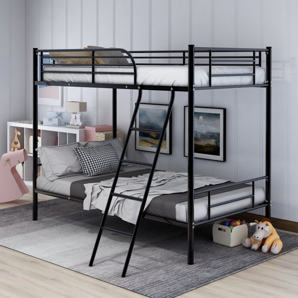 Harper&Bright Designs Twin Over Twin Metal Bunk Bed, Black ...