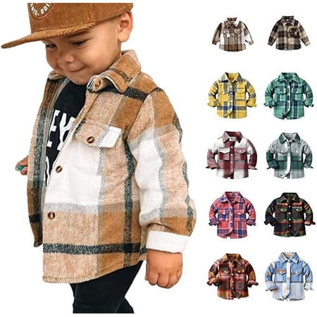 Toddler Baby Boys Plaid Flannel Shirt Jacket Long Sleeve Lapel Button Down Shacket Coats Family Matching Tops(Blue120)