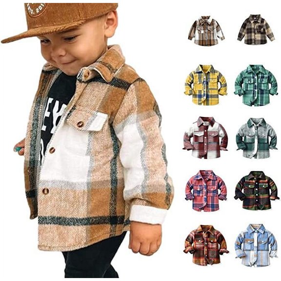 Toddler Baby Boys Plaid Flannel Shirt Jacket Long Sleeve Lapel Button Down Shacket Coats Family Matching Tops(Mint Green100)