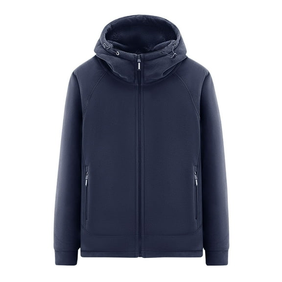 YLSDY Men’s Fleece Workout Jacket Softshell Hooded Waterproof Windproof Outdoor Hiking Camping Military Warm Coat with Zipper Pocket Dark Blue XXL