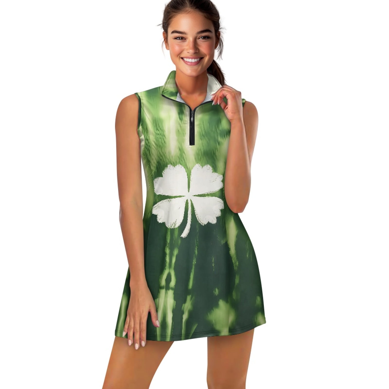 white and green golf dress Eden Green Gingham Sleeveless Performance Seersucker Alcott Golf Dress main image 1