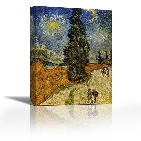 Road Cypress And Star - Contemporary Fine Art Giclee on Canvas Gallery Wrap - wall décor - Art painting - 27 x 36 Inch - Ready to Hang