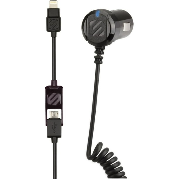 Scosche - Chargeur de Voiture Lightning/Micro MFI 2-en-1 Hard Wired Coil strikeDRIVE 3ft Black