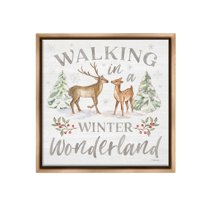 Stupell Industries Winter Wonderland Snow Scene Holiday Painting Brown Floater Framed Canvas Art Print Wall Art, 18 x 18
