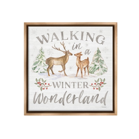 Stupell Industries Winter Wonderland Snow Scene Holiday Painting Brown Floater Framed Canvas Art Print Wall Art, 18 x 18