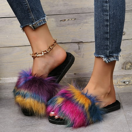 

Wefuesd Women S Fashion Color Matching Pen-Toe Solid Color Warm Flat Cotton Slippers Womens Slippers Slippers For Women Indoor Purple 43