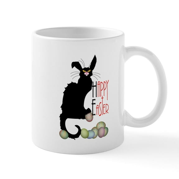 CafePress - Happy Easter Le Chat Noir Mugs - 11 oz Ceramic Mug - Novelty Coffee Tea Cup