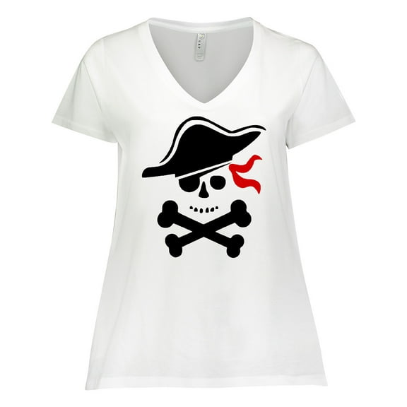 Inktastic Pirate Skull and Cross Bones Women's Plus Size V-Neck T-Shirt