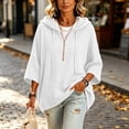 thumbnail image 6 of Women's Oversized Casual Hoodie Sweatshirts Half Zip 3/4 Sleeve Drawstring Solid Color Loose Fit Basic Tops, 6 of 6