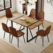 LUFTUT Dining Table Set for 6, Modern 55'' Dark Wood Dining Table and Fabric Dining Chairs Set of 6,Table and Chairs Set of 6,Ideal for Kitchen Dining Room