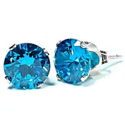 TRUSTMARK JEWELERS 2mm Brilliant Cut Blue Zircon Ice CZ Sterling Silver Unisex Stud Earrings
