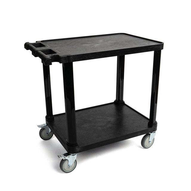 Carro Utilitario De Plástico Multiusos Compacto De 2 Niveles Pearington Con Ruedas Bloqueables De Hasta 150 Libras, Color Negro