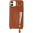 thumbnail image 4 of iPhone 12 Case with Card Holder for Women, iPhone 12 pro Phone Case Wallet with Strap Credit Card Slots Crossbody with Kickstand Zipper Case - Brown, 4 of 14