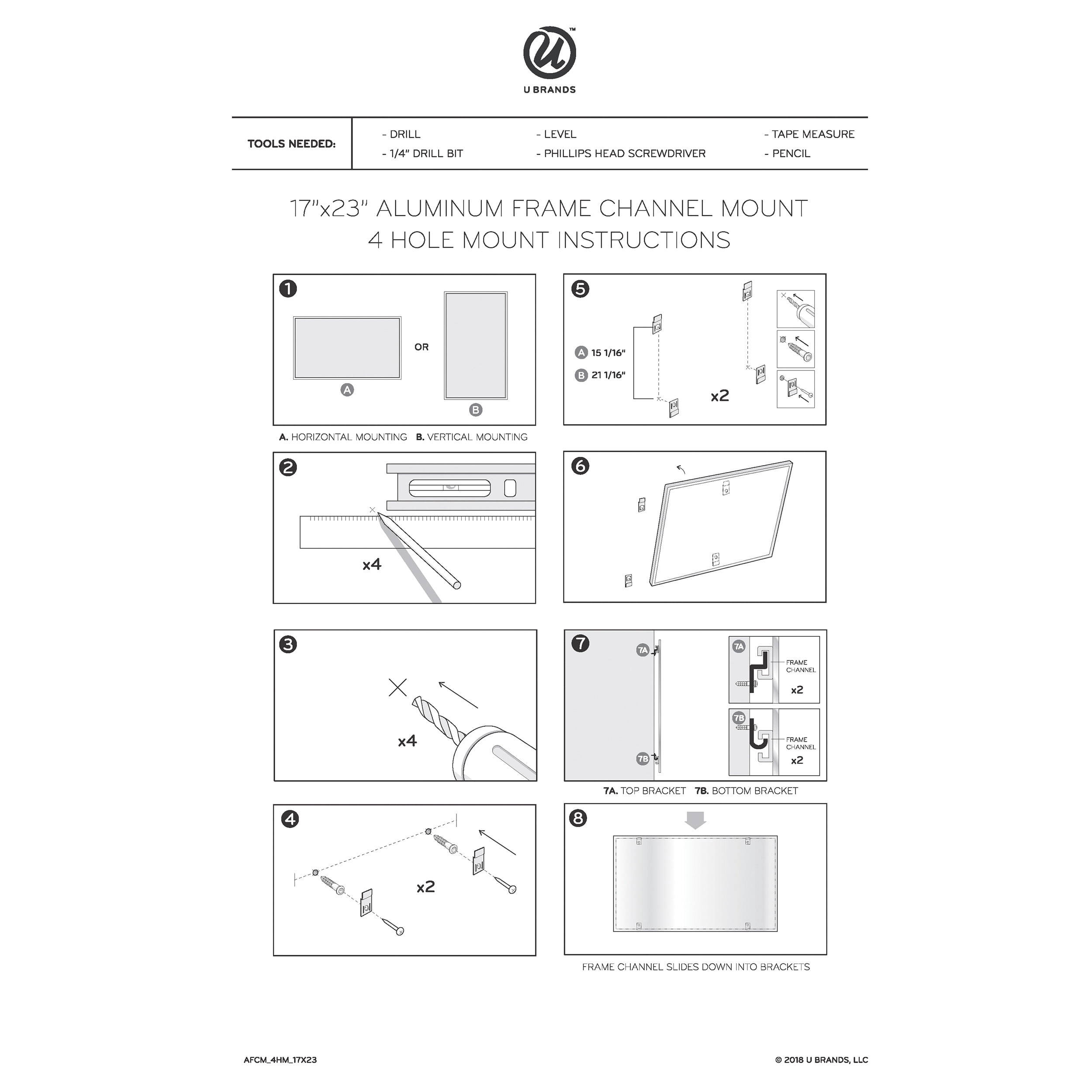 U Brands Magnetic Dry Erase Board, 23" x 17", Silver Finish Frame, 070U