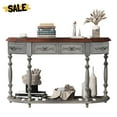 thumbnail image 2 of GZXS Retro Console Table with Storage, 52" Curved Entryway Table with 4 Drawers and Bottom Shelf, MDF & Solid Wood Accent Hallway Foyer Table for Living Room, Antique Grey, 2 of 9