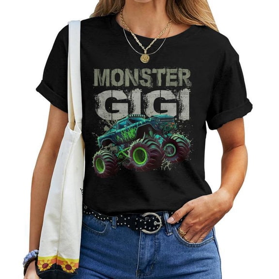 Monster Truck Gigi Family Matching Graphic Cotton Tee Women Adult Casual Truck Lover Comfortable T-Shirt for Everyday Wear, Size XL, Color Black