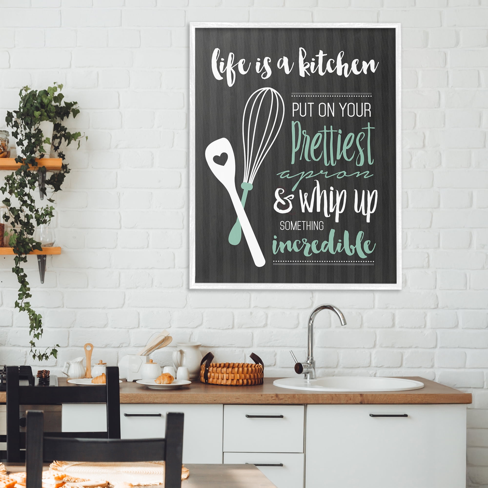 Life Is A Kitchen Motivational White Framed Giclee Art, design by Lettered and Lined