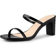 thumbnail image 1 of Dual Strap Embossed Chunky Heel Slide Sandals Black 9, 1 of 6