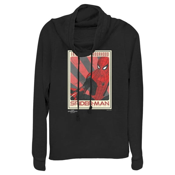 Junior's Marvel Spider-Man: No Way Home Friendly Neighborhood Poster  Cowl Neck Sweatshirt Black Large