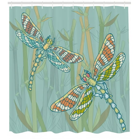 Dragonfly Shower Curtain Doodle Style Giant Dragonfly Figures On