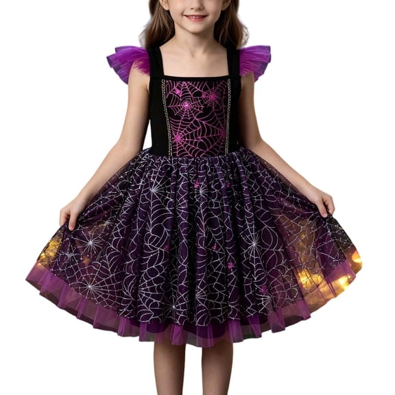 ATOGUTA Girls Dresses Sleeveless Cute Casual Party Princess Halloween Dress Purple, Size 3T-7