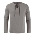 thumbnail image 4 of HAXMNOU Men Vintage Tunic Tops Shirt Viking Lace Up Jumper Blouse Grey XXXL, 4 of 4