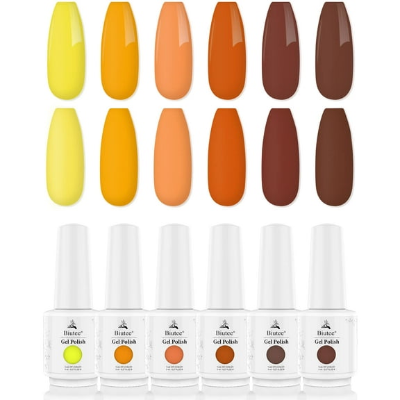 Gel Nai Polish Set 6 Colors Gold Orange Yellow Gel Nail Polish Kit Soak off UV LED Nail Gel Kit Biutee