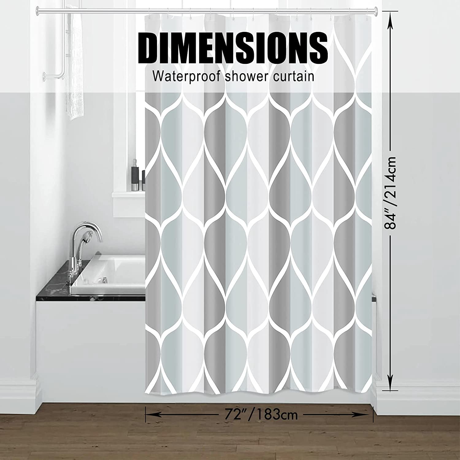 Grey Fabric Bath Shower Curtain,Waterproof Design and Polyester,Quick-Drying,Heavy Weight,Extra Long Cloth Shower Curtain Set for Bathroom W 72 x H 84,Durable and Washable with 12 Hooks