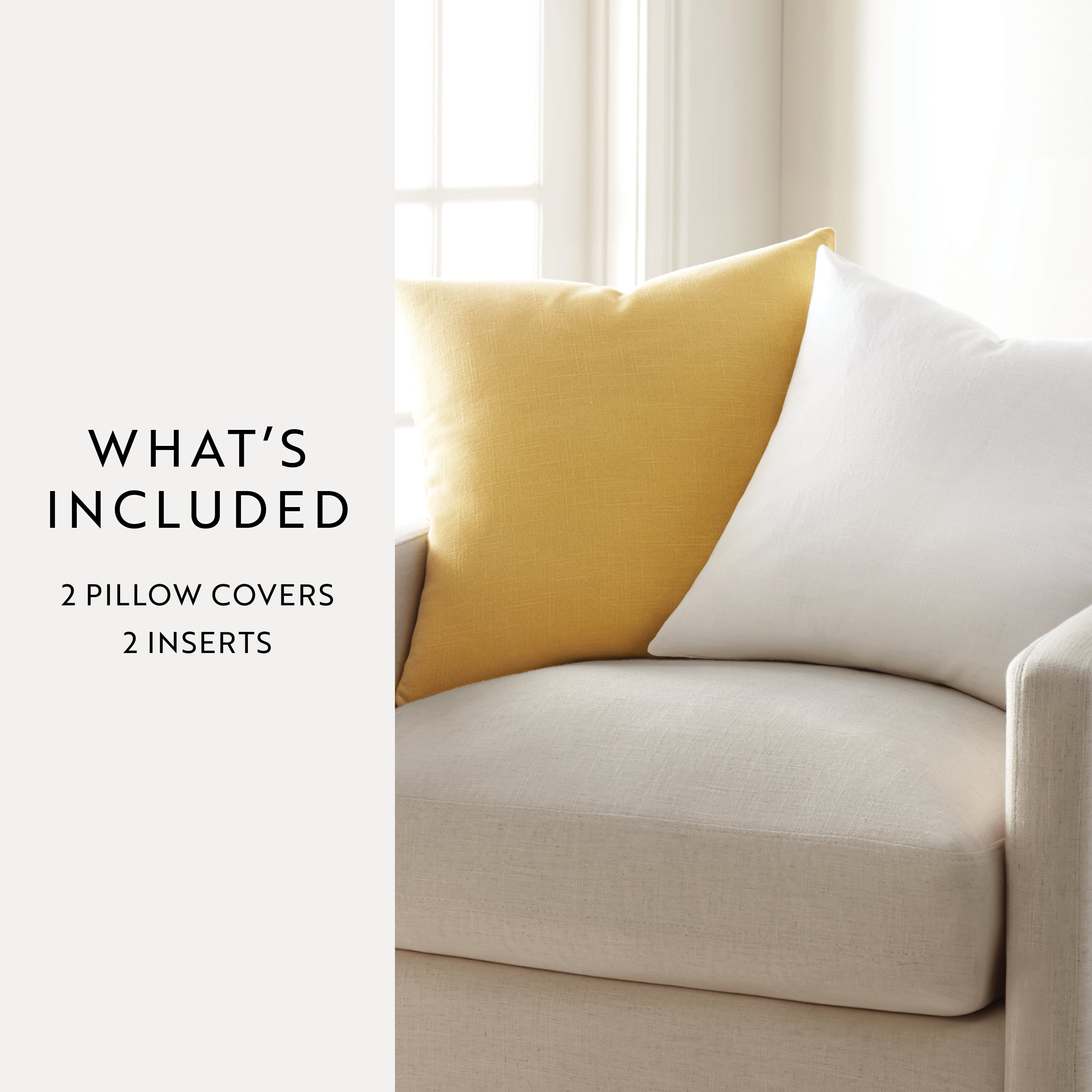 Noble Linens 2-Pack Cotton Slub Decor Throw Pillows Solids Mustard & White