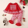 thumbnail image 2 of Ulanda Toddler Girl Valentines Outfit Baby Ruffle Sleeve Shirt Flared Pant Set St Patricks Day Clothes (Red, 4-5 Years), 2 of 9