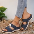 thumbnail image 5 of KIJBLAE Women's Stitched Metal Buckle Wedge Flip Flops, Fashion Comfort Open Toe Casual Beach Summer Vacation Slippers Blue 36, 5 of 9