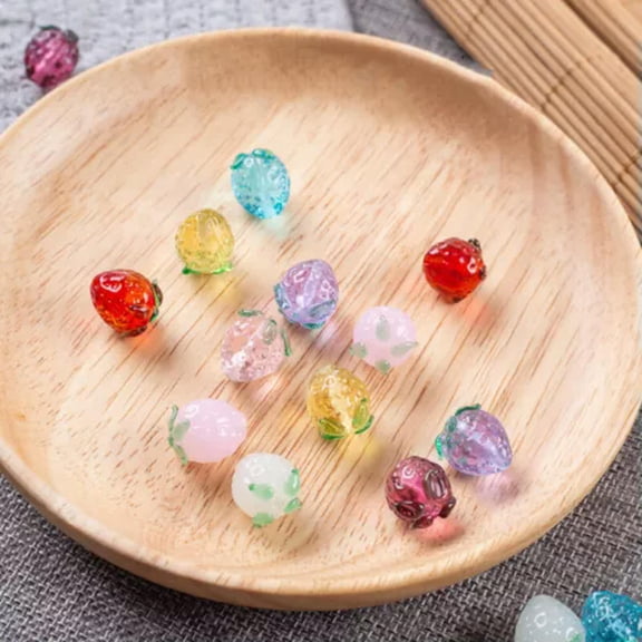 U8MO 5pcs Strawberry Shape 13x15mm Handmade Lampwork Glass Loose Beads DIY Making-Random Mixed