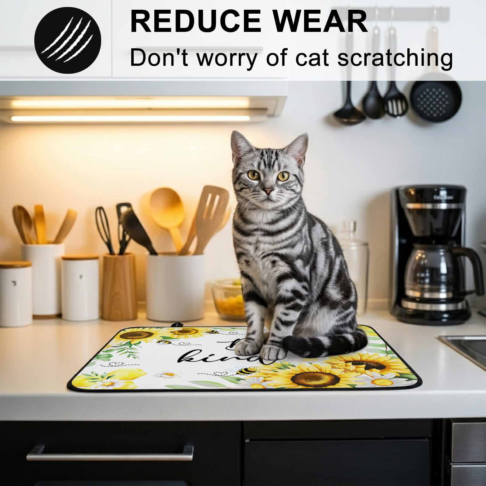 Sunflower Floral Stove Top Cover for Electric Stove, Heat-proof & Non Slip Glass Top Stove Cover Protector, Farmhouse Pastoral Daisy Bees Botanical Kitchen Flat Cooktop Rubber Mat 24x21 Inches
