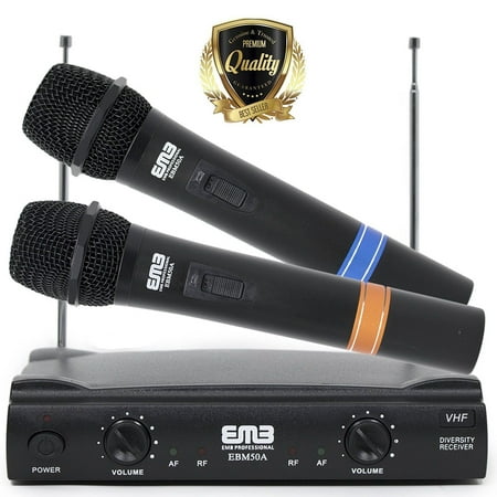 Professional Dual Wireless EMB VHF Handheld Mic w/ Long Distance Range -