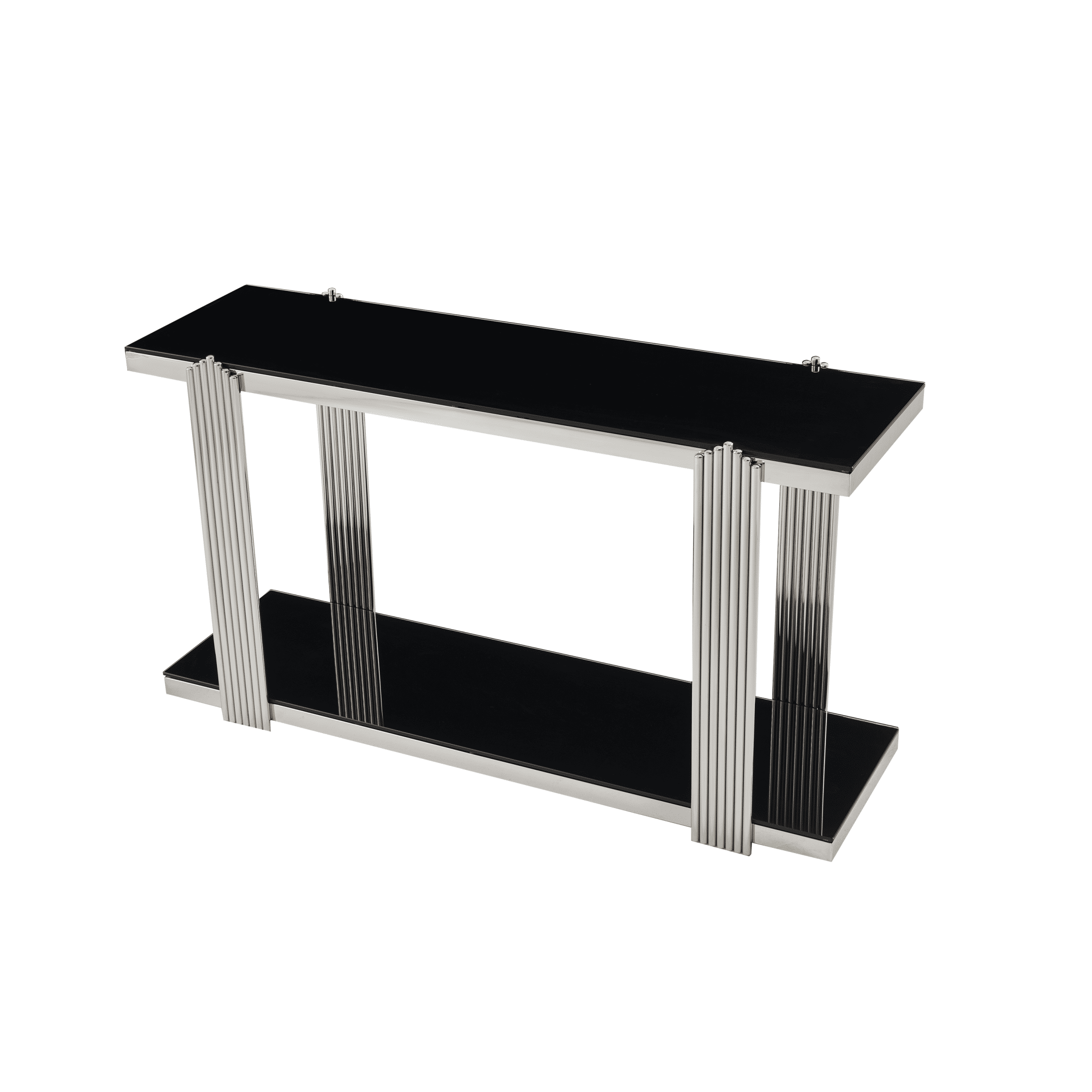 2-Tier Storage Tempered Glass Shelf Console Table, Two-Tone Entryway Display Table, Accent Mirrored Sofa Table for Living Room/Hotel