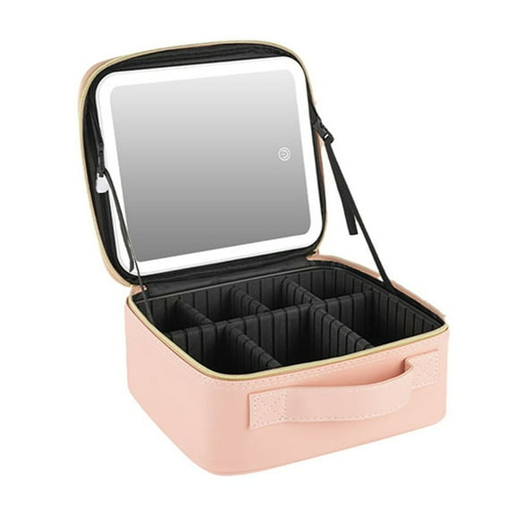 Travel Makeup Bag Cosmetic Bag Makeup Organizer Bag with Mirror Make Up Case of 3-Color LED Lighted Makeup Train Case,B