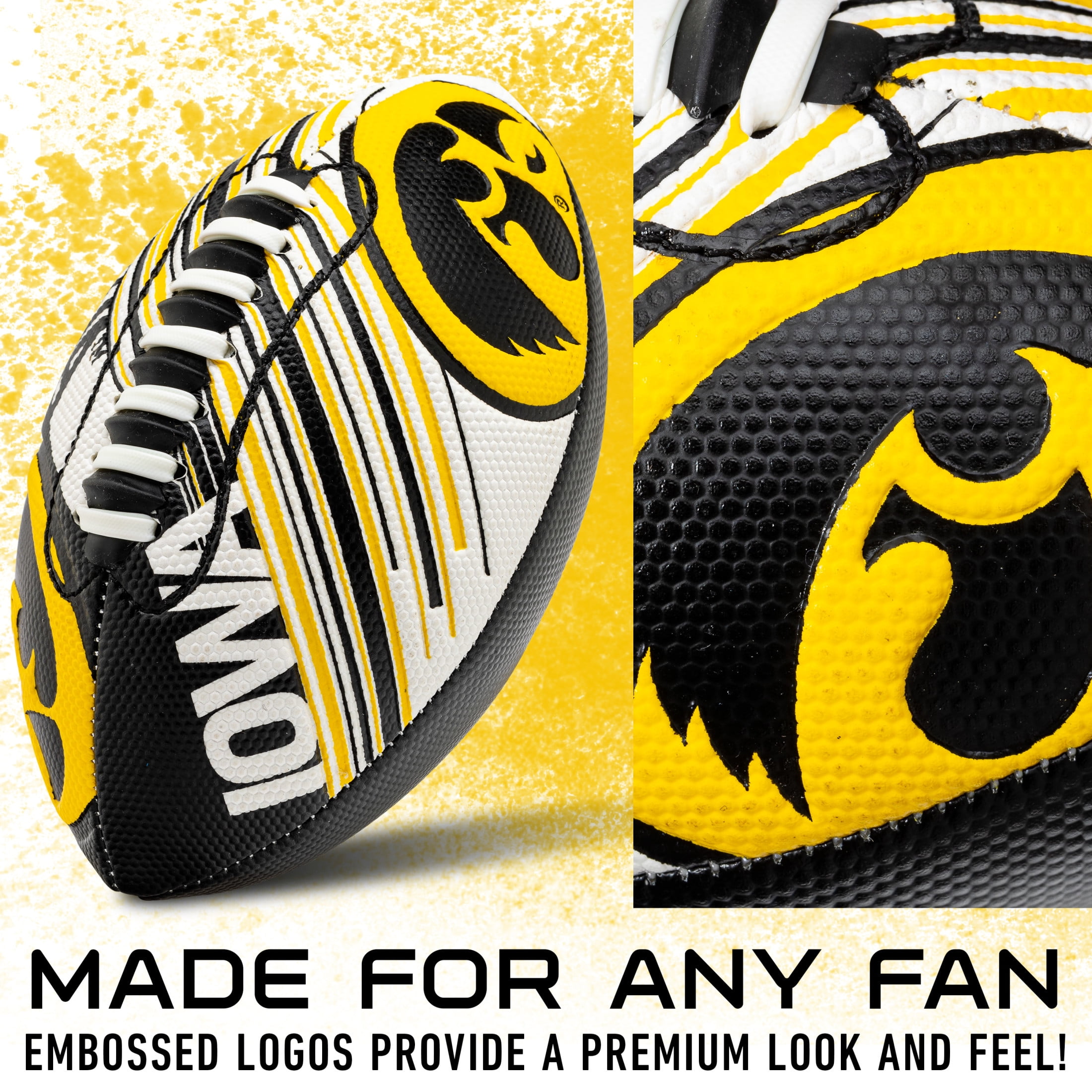 NCAA Iowa Hawkeyes Football - Youth Mini Football - 8.5" Football- SPACELACE Easy Grip Texture- Perfect for Kids !