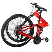 Ktaxon Folding 21 Shimano Speed 26 Wheel Riding Mountain Bike, Steel Frame Trail Road Bicycle, for Men and Women, Red