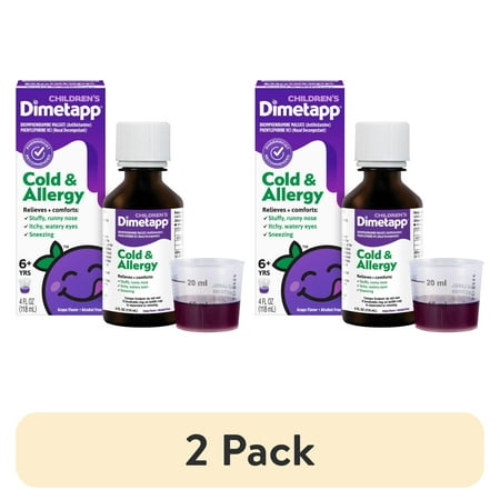 (2 pack) Children’s Dimetapp Cold & Allergy Medicine, Antihistamine, Nasal Decongestant, Grape Flavor, 4 Liquid oz