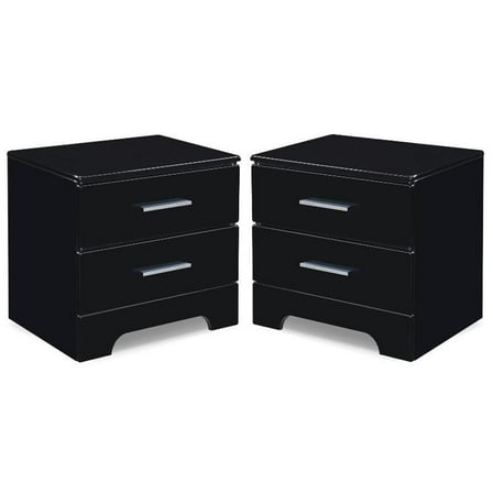 Home Square 2 Drawer Wood Nightstand in Black Finish - Set of 2