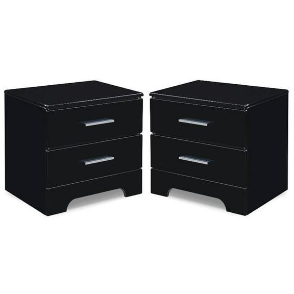 Home Square 2 Drawer Wood Nightstand in Black Finish - Set of 2