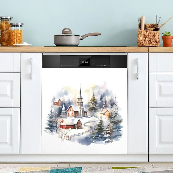 Winter Christmas Magnetic Dishwasher Cover Magnet Refrigerator Dishwasher Sticker Home Decorative Art Kitchen Panel Decal 23x26 Inch