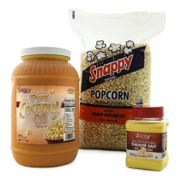 Snappy Pure Coconut Oil for Popping, 12.5 lb Snappy White Popcorn Kernels, Buttery Flavored Popcorn Theater Salt