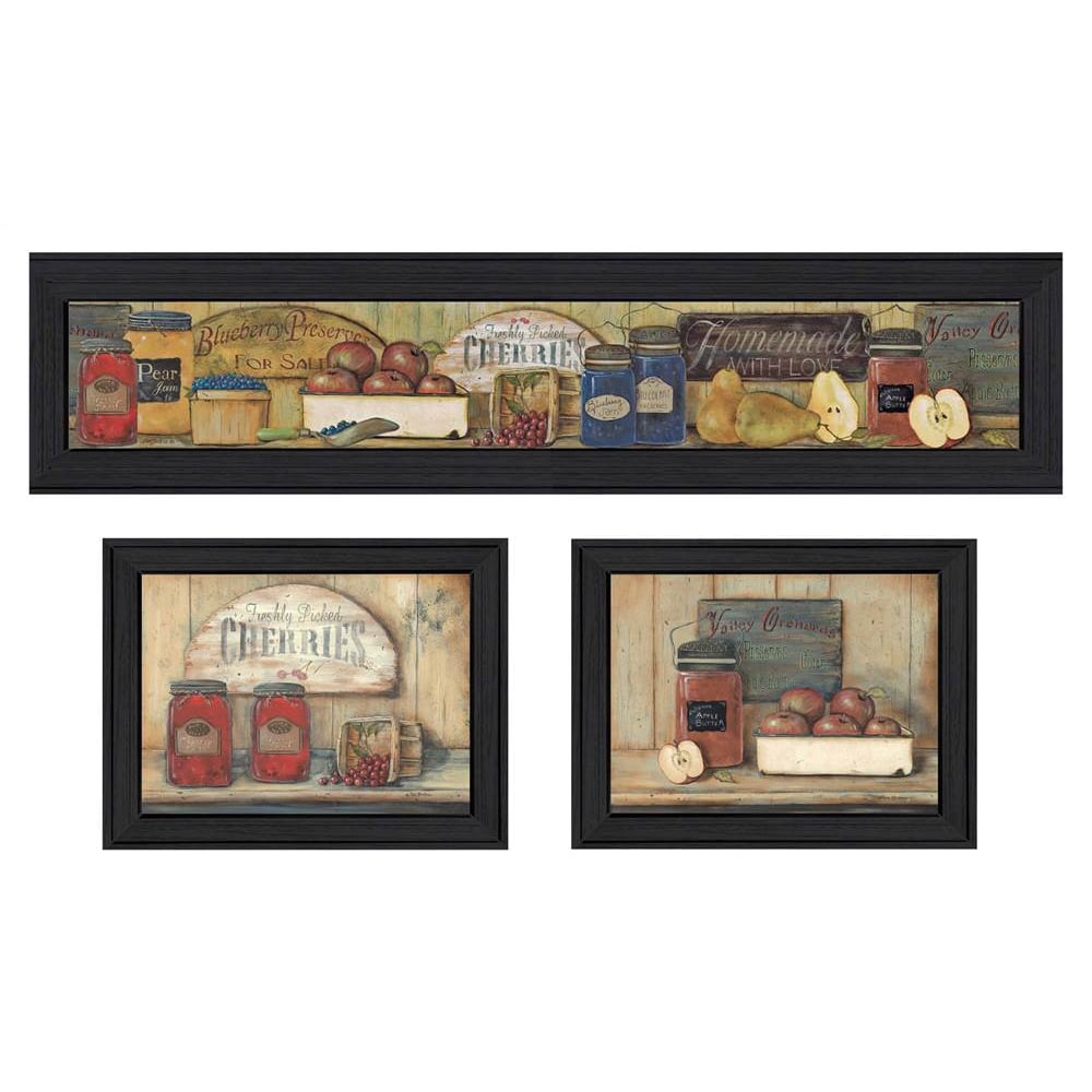 3Pc "Kitchen" Black Framed Printed Wall Art