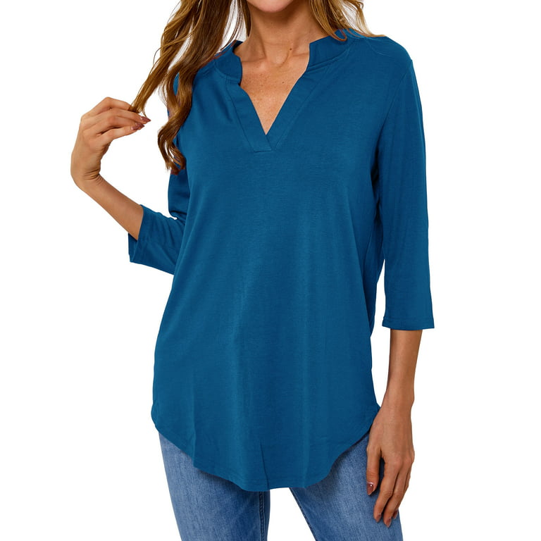 Cozirly Womens Tops Hollow out Vneck 3/4 Sleeve Shirt Half Sleeve Loose Fit  Blouse Womens Fashion Vintage Loose Casual Blouse at  Women's  Clothing store