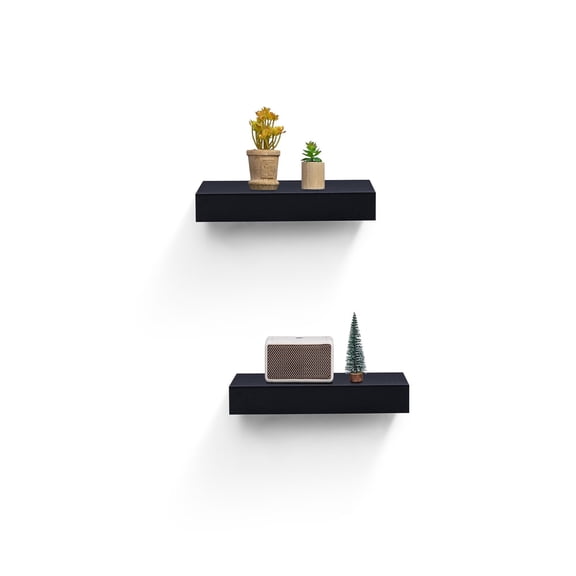 TOPCOMFY Floating Shelves 14.96" Wall Mounted Wood Shelves for Bathroom Bedroom Living Room Kitchen Hanging Shelf for Books Storage Decor Black