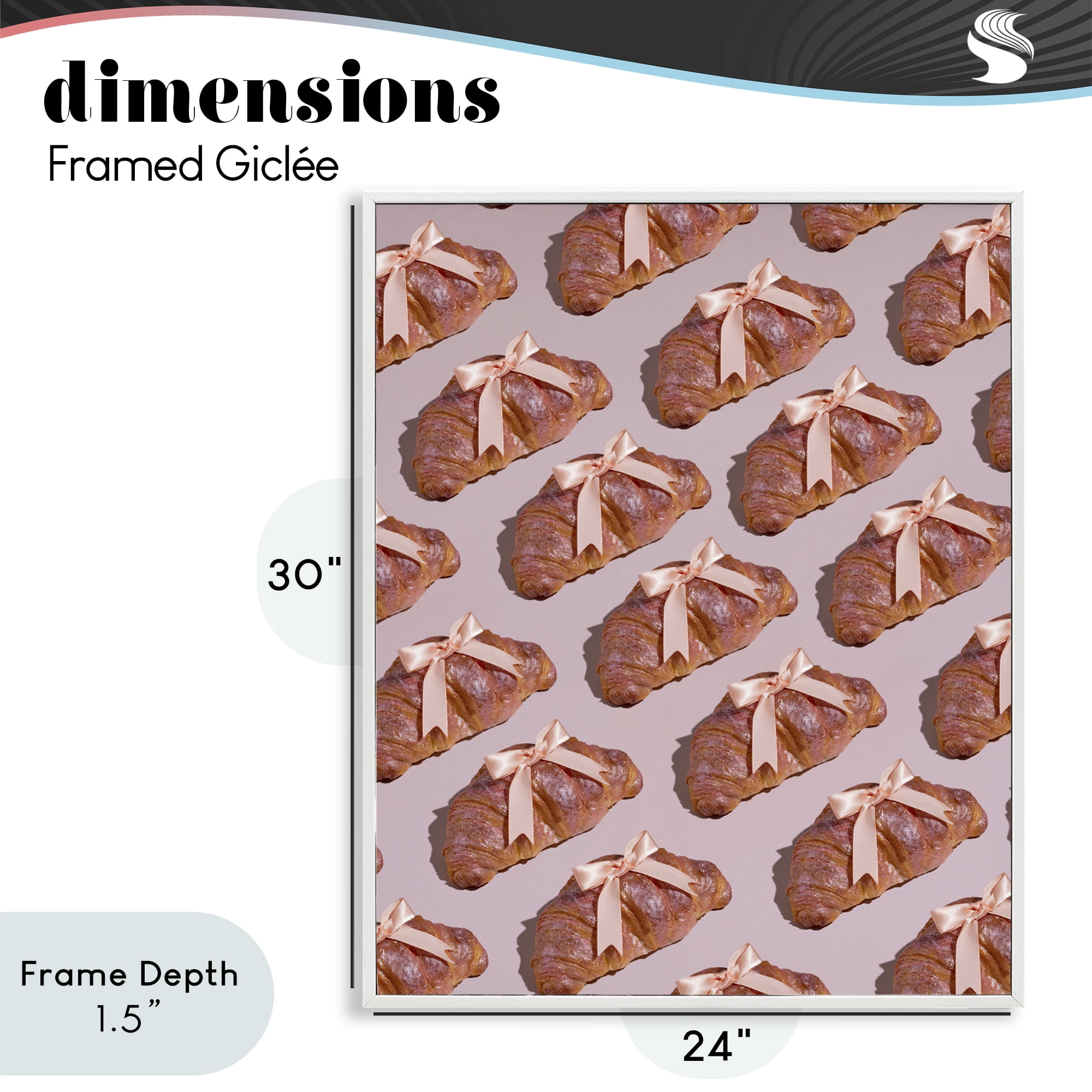 Stupell Industries Croissants with Ribbons Pattern White Framed Giclee Art, design by LISH Creative