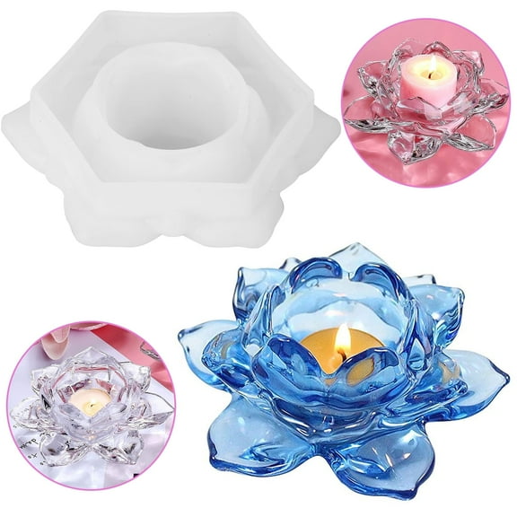 DISEN Lotus Tealight Candles Holders Resin Mold, Flower Candlestick Epoxy Silicone Resin Molds for DIY Jewelry Storage Box, Trinket Container, Home Table Decoration