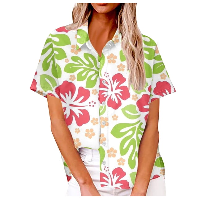 Camisas de Manga Corta para las Mujeres Impresas Cuello Redondo Blusa Casual, Fluido Y Versátil de las Mujeres