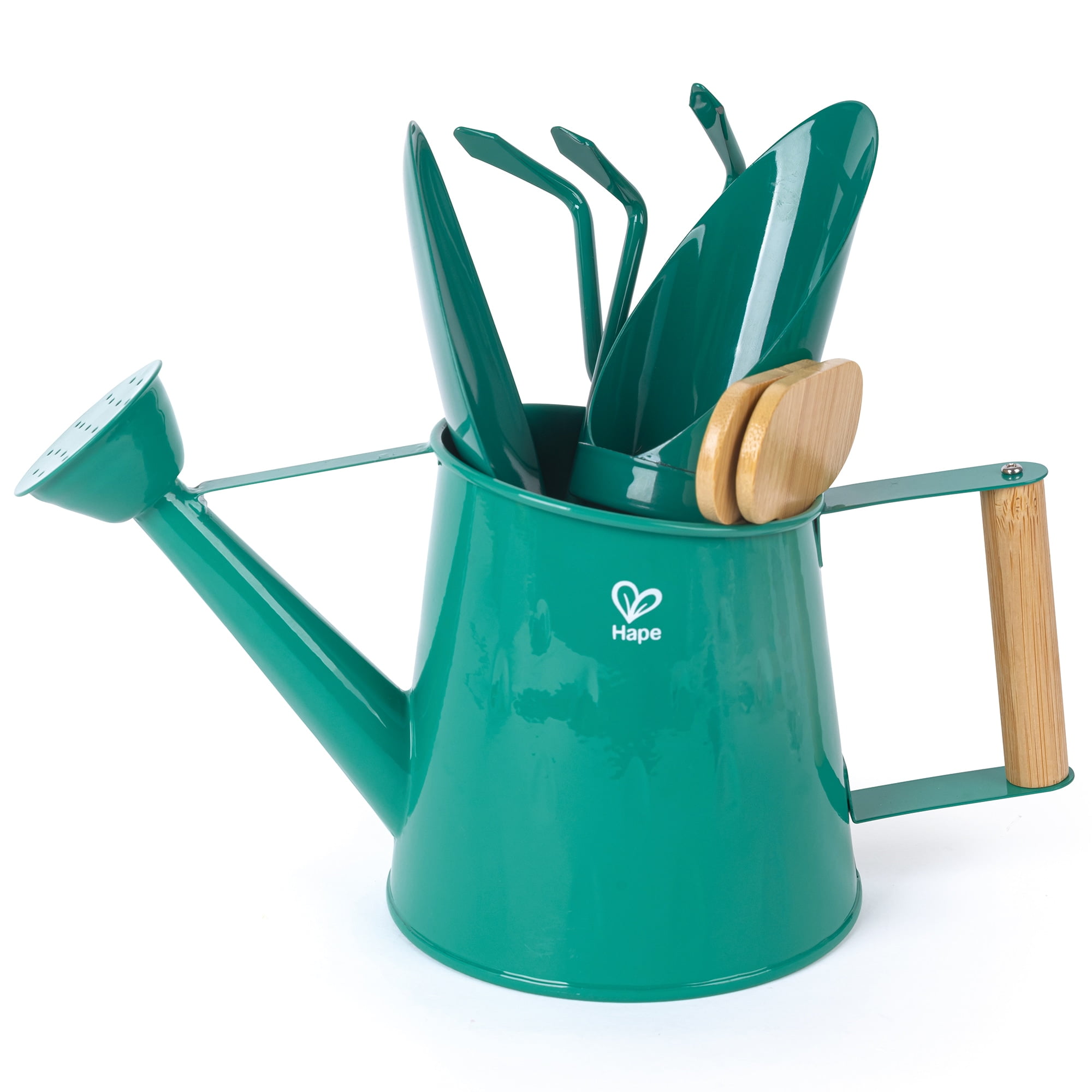 Hape: Nature Fun - Gardening Tool Set - Green 6pc Set, Bamboo & Metal, Water Can & Tools, Sturdy Enough To Use In The Garden, Outdoor Toy, Kids Age 4+